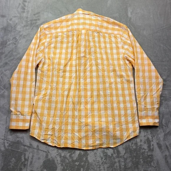 Tommy Bahama Mens Sz M Yellow White Gingham Plaid Long Sleeve Button Up Shirt - Picture 8 of 10